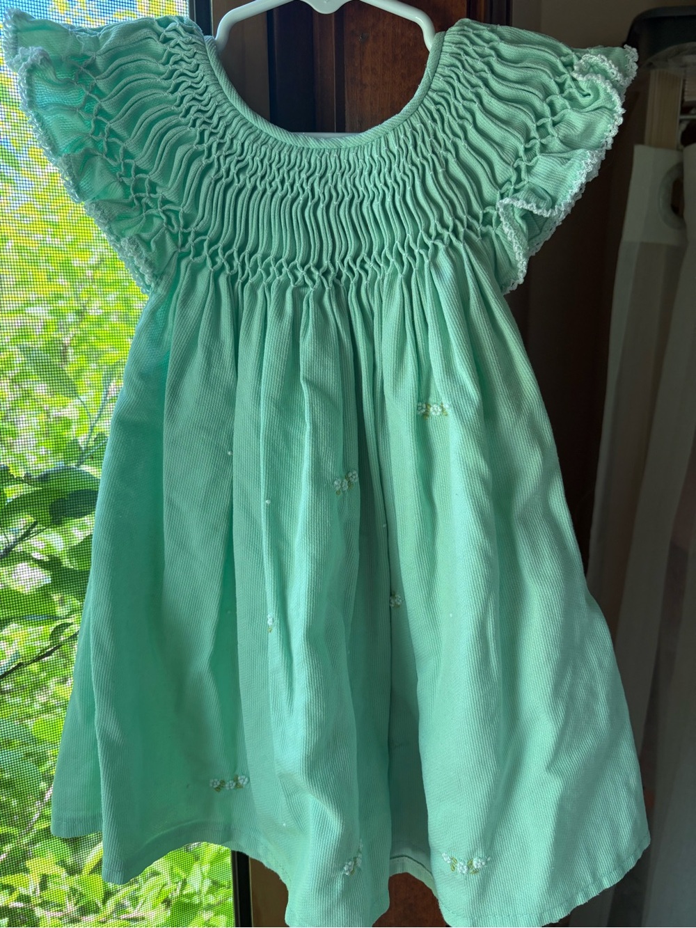 Mint Smocked Embroidered Handcrafted Dress